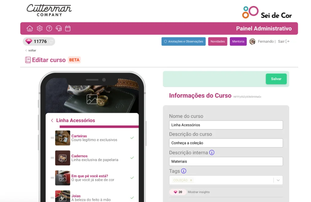 Painel administrativo Sei de Cor